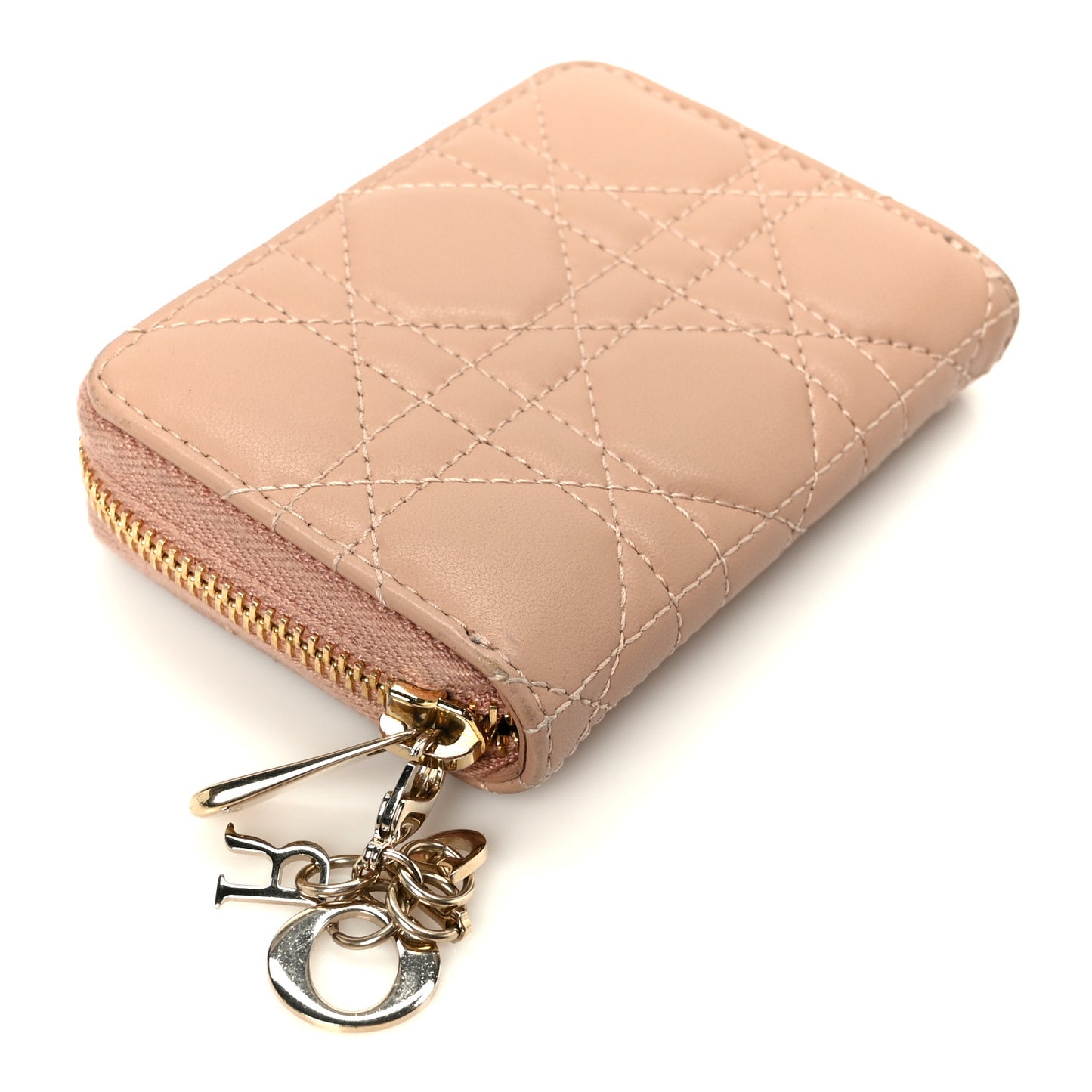 Lambskin Cannage Small Lady Dior Voyageur Coin Purse Rose Des Vents