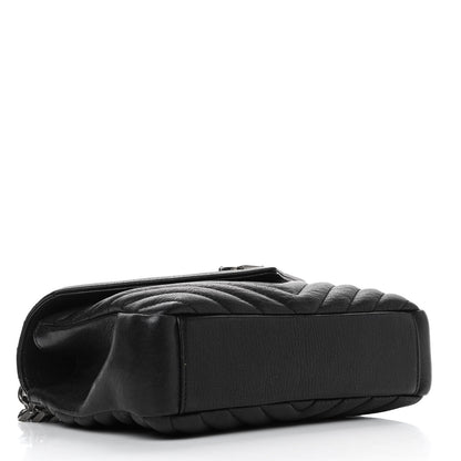 Saint Laurent Sheepskin Matelasse Chevron Monogram Medium College Bag Black 3 of 5