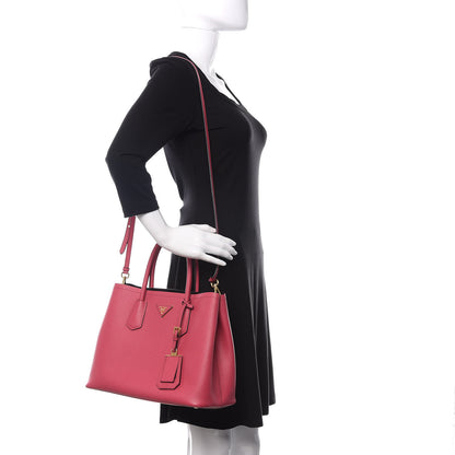 Prada Saffiano Cuir Medium Double Bag Peonia 2 of 10