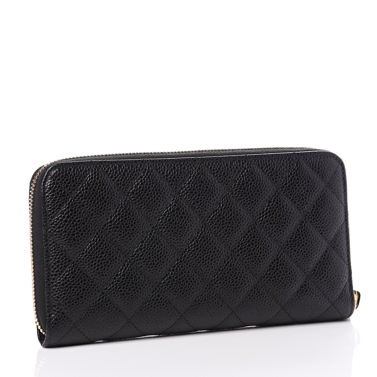 Caviar Quilted Large Gusset Zip Around Wallet Black