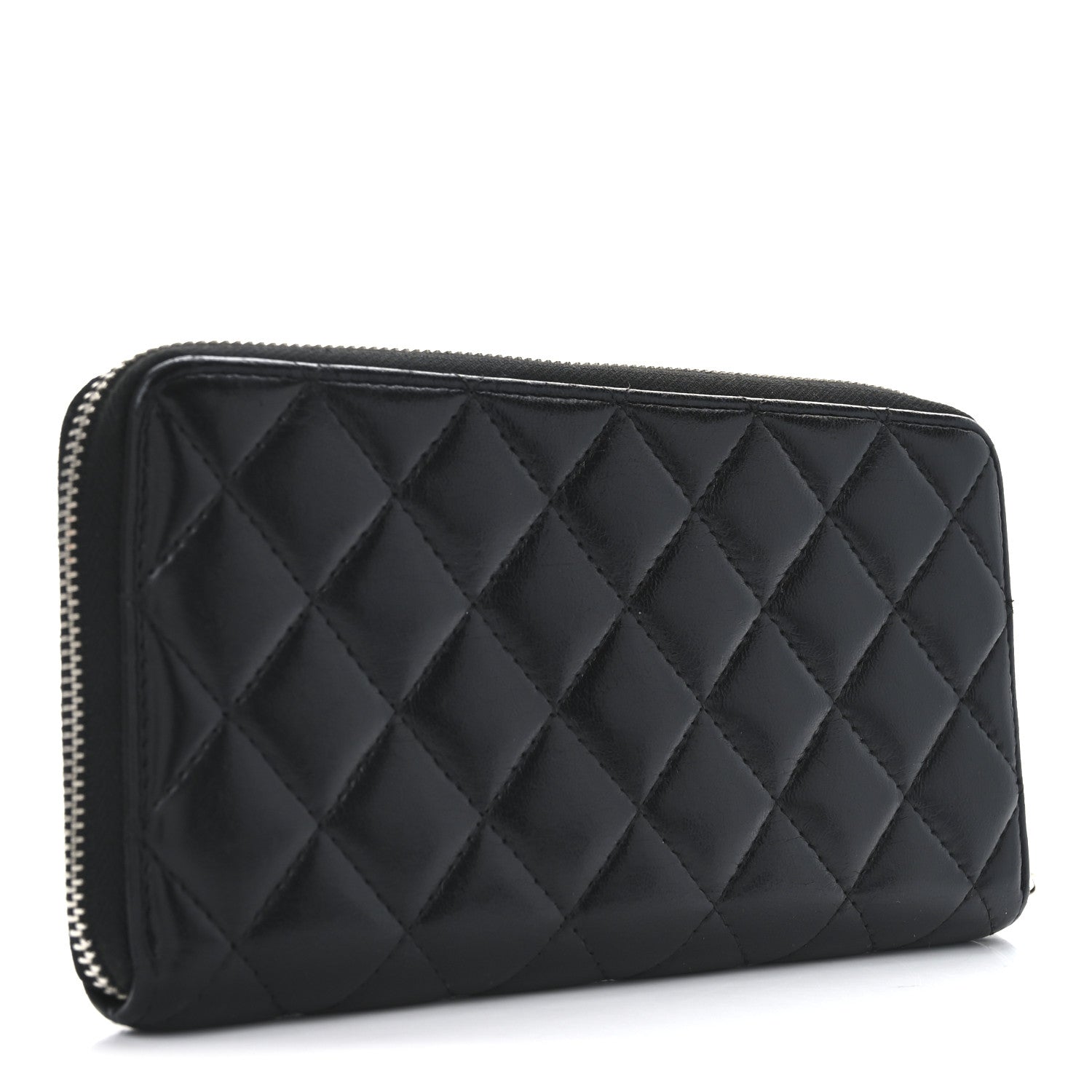 Chanel Lambskin Quilted Large Gusset Zip Around Wallet Black 3 of 8
