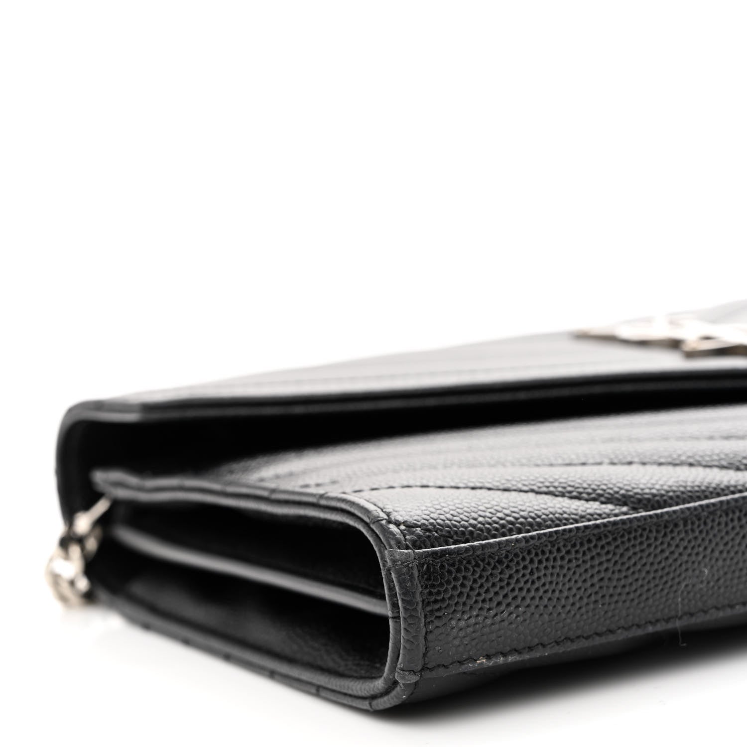 Saint Laurent Grain De Poudre Matelasse Chevron Monogram Chain Wallet Black 10 of 15