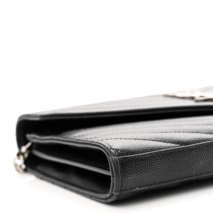 Saint Laurent Grain De Poudre Matelasse Chevron Monogram Chain Wallet Black 10 of 15