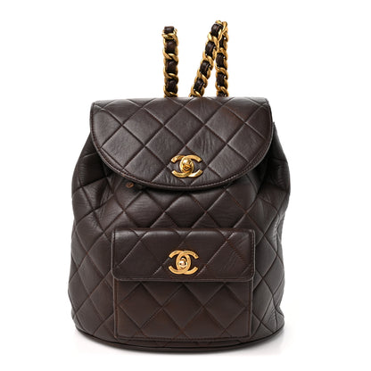 Chanel Lambskin Quilted Drawstring Backpack Brown 1 of 11