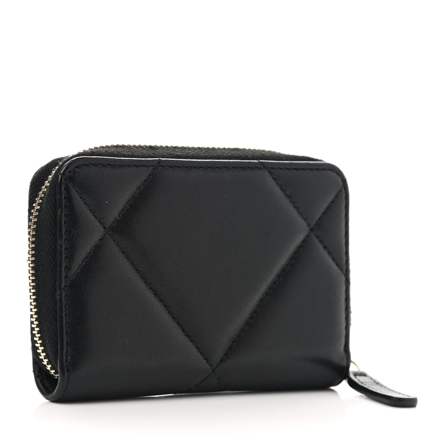Lambskin Quilted Chanel 19 Zip Around Coin Purse Wallet Black