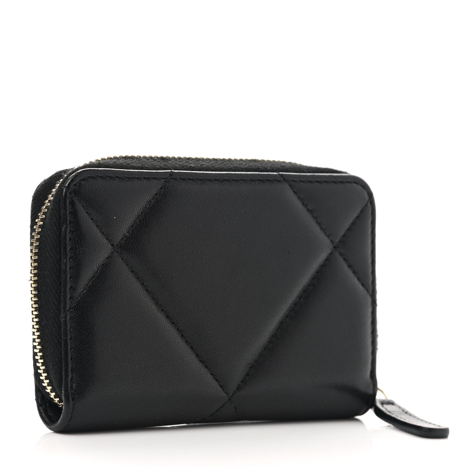 Chanel Lambskin Quilted Chanel 19 Zip Around Coin Purse Wallet Black 3 of 10