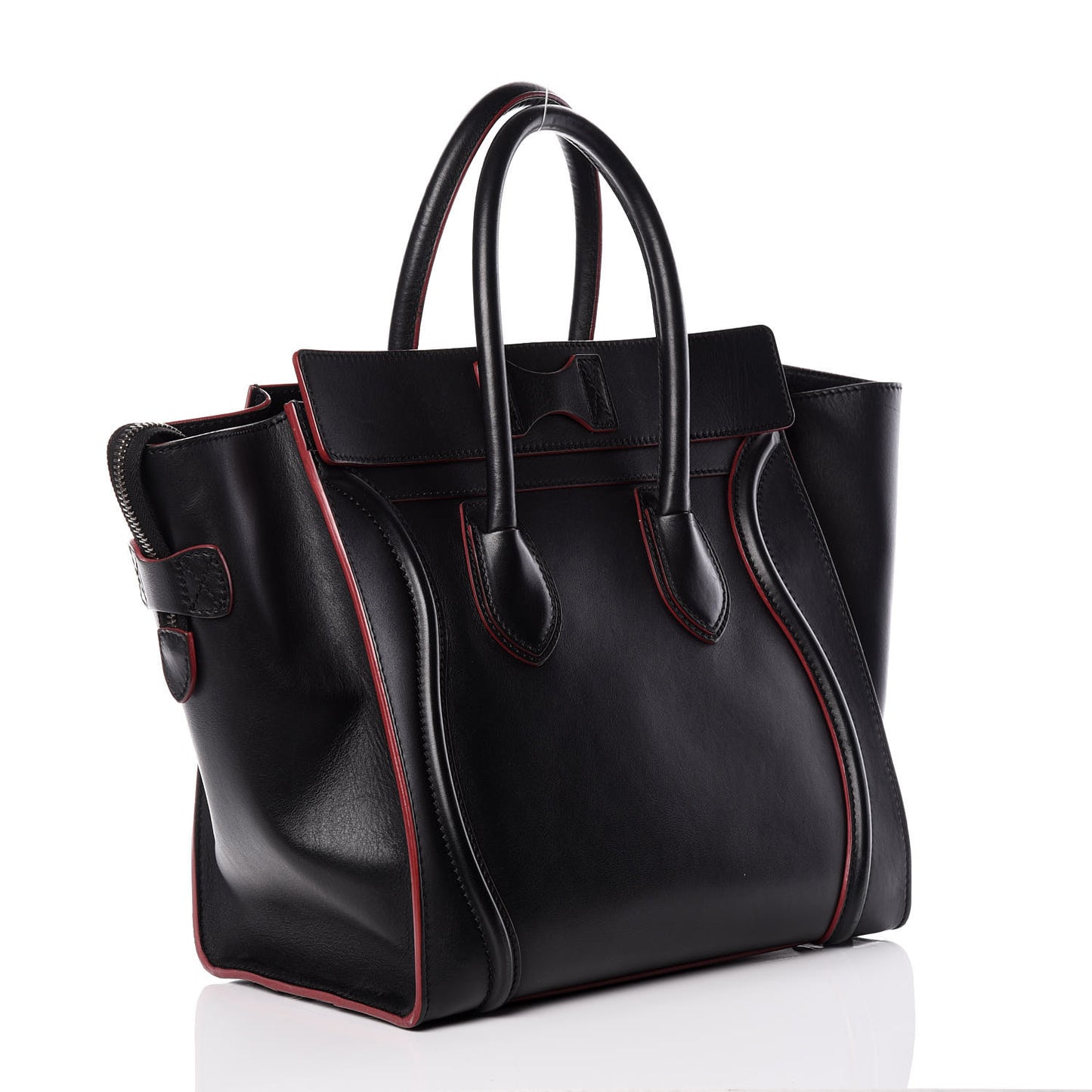 Smooth Calfskin Mini Luggage Black Pink Trim