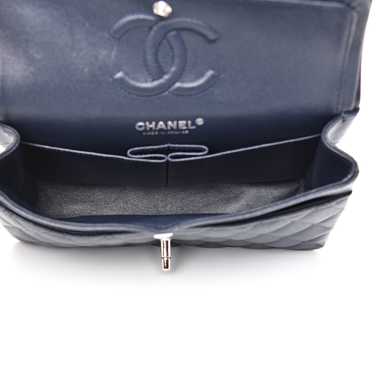Caviar Quilted Small Double Flap Navy