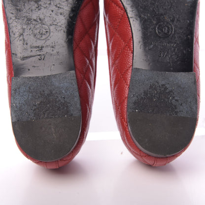 Chanel Caviar Quilted CC Cap Toe Ballerina Flats 37 Red 11 of 11