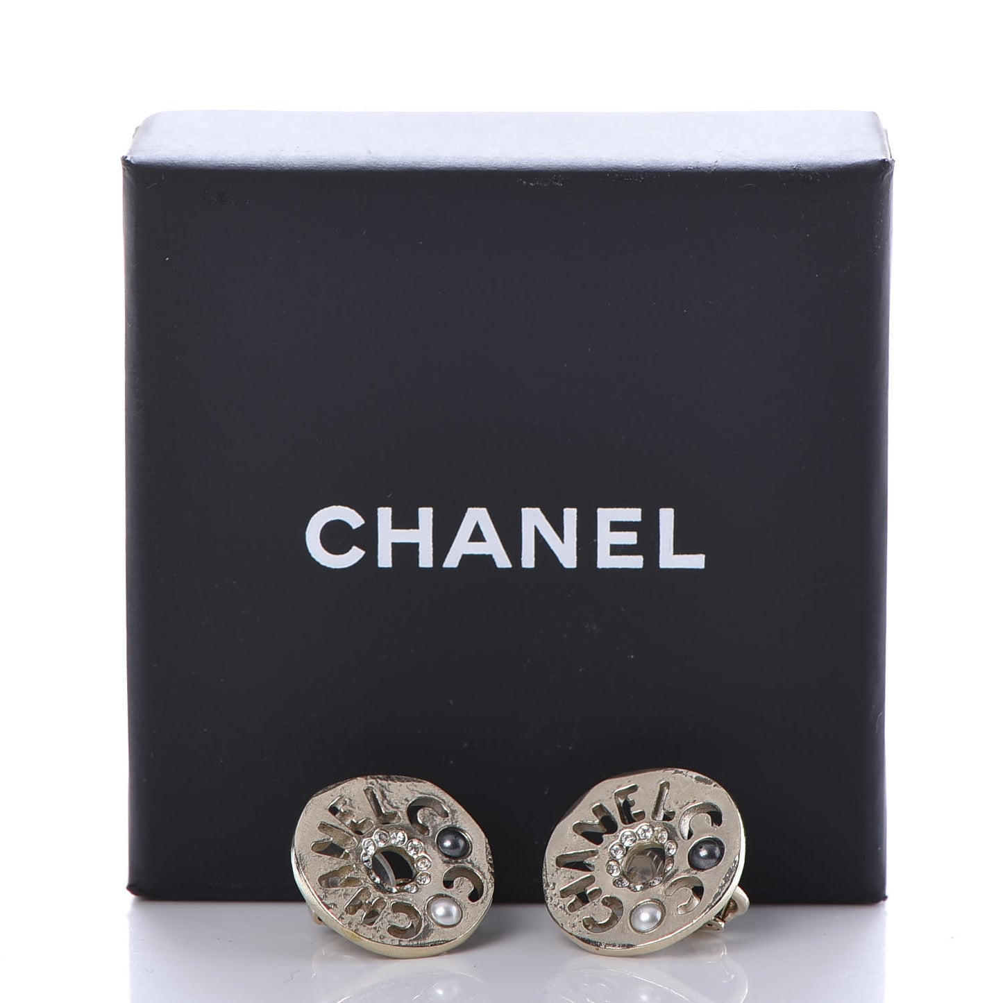Crystal Pearl Papyrus Stud Clip On Earrings Gold Grey