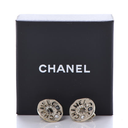 Chanel Crystal Pearl Papyrus Stud Clip On Earrings Gold Grey 5 of 5
