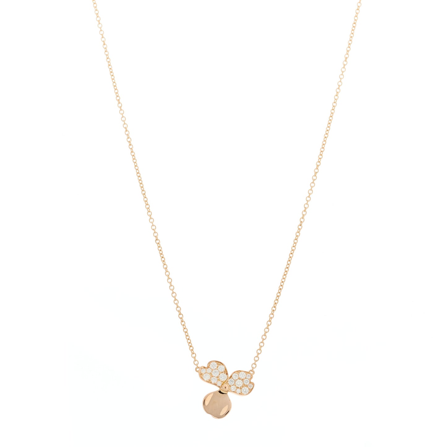 18K Rose Gold Diamond Paper Flowers Pendant Necklace