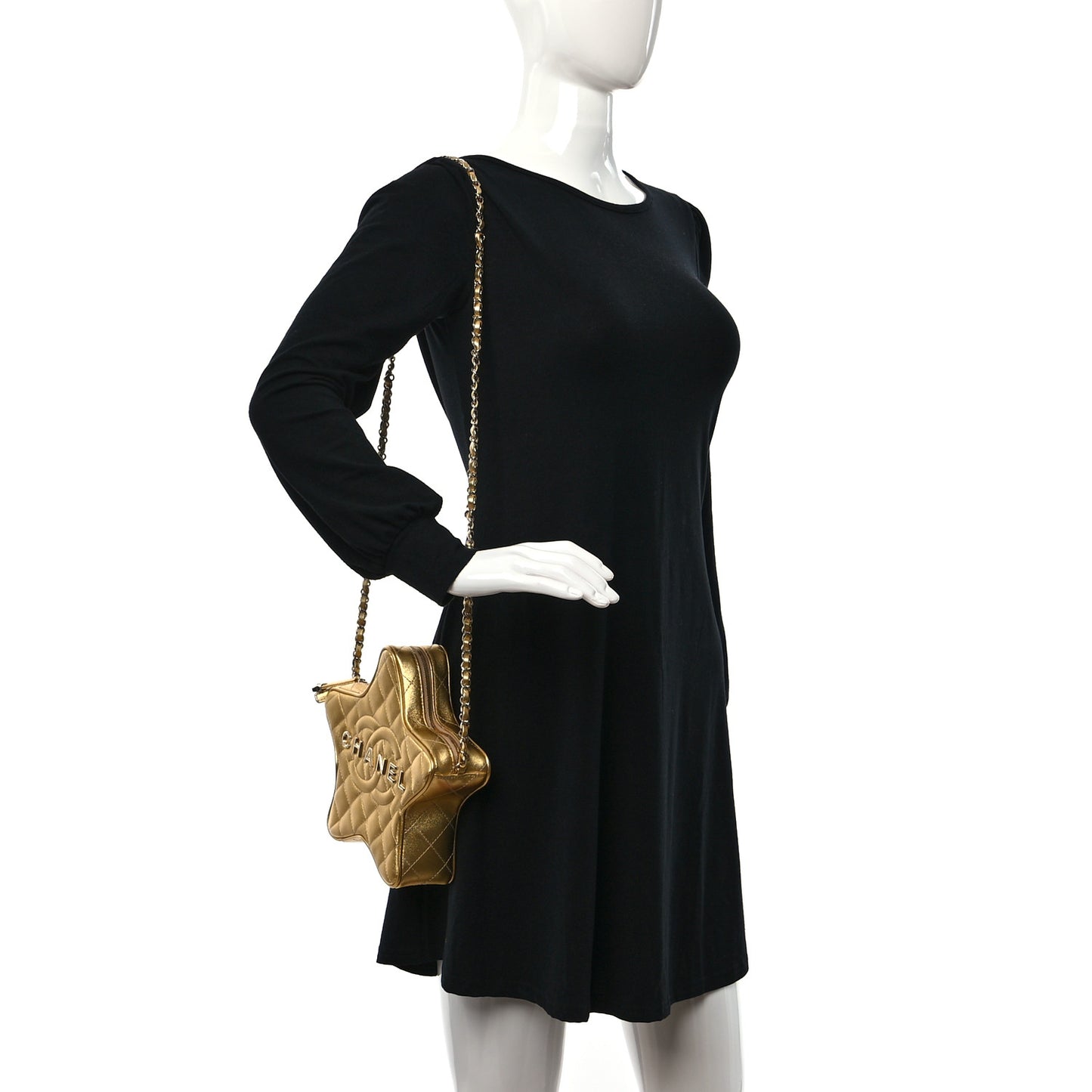 Metallic Lambskin Quilted Walk Of Fame Star Bag Gold