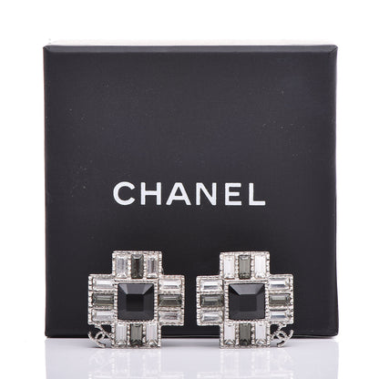 Chanel Baguette Crystal CC Earrings Silver Black 6 of 6