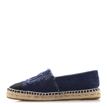Chanel Denim Toile CC Espadrilles 38 Navy Black 1 of 10