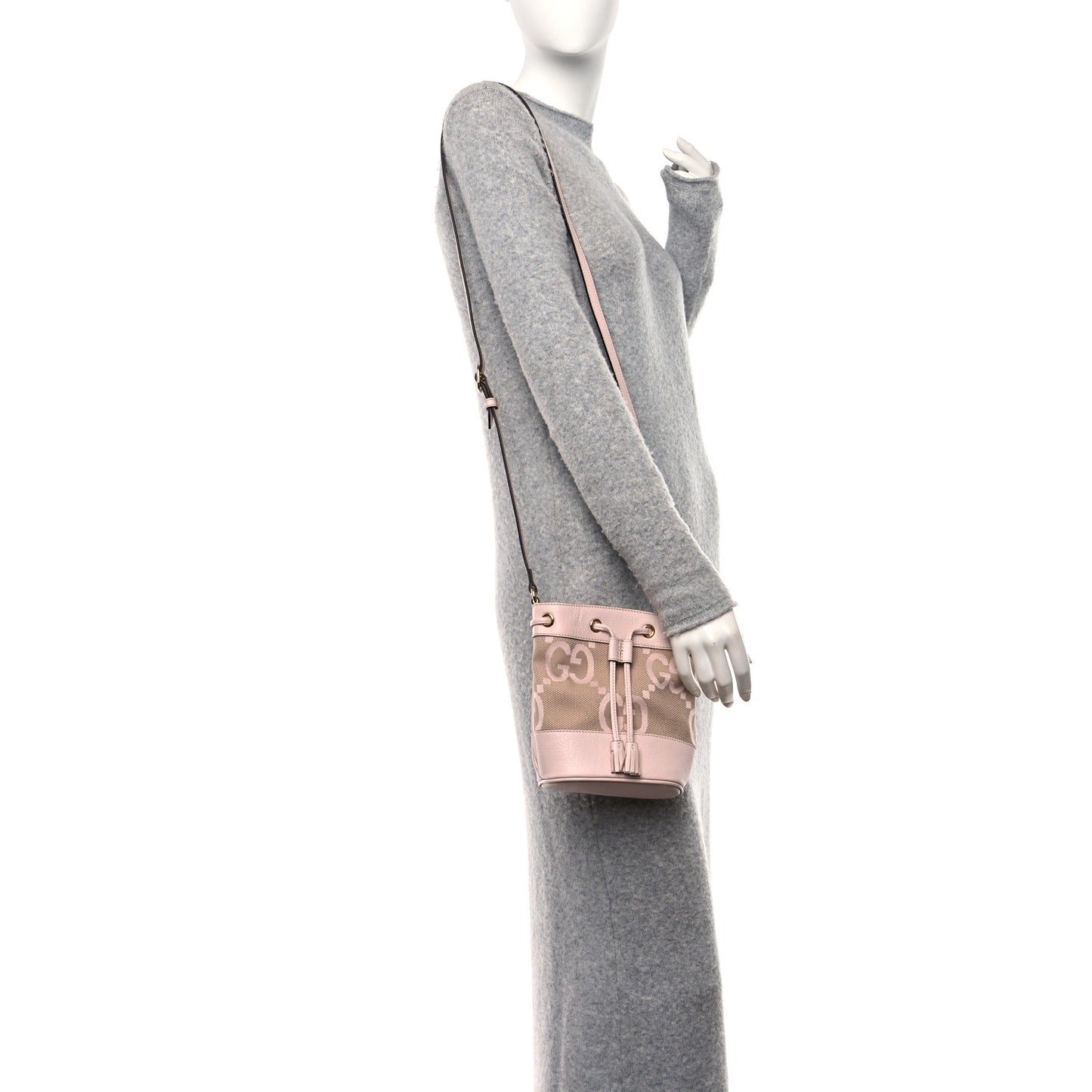 Monogram Jumbo GG Textured Dollar Calfskin Mini Ophidia Bucket Bag Beige Perfect Pink