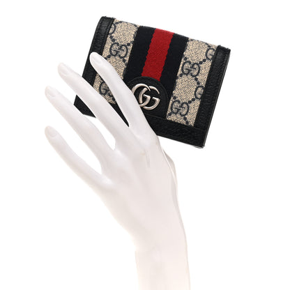 Gucci GG Supreme Monogram Textured Dollar Calfskin Web Ophidia Card Case Beige Blue 2 of 8