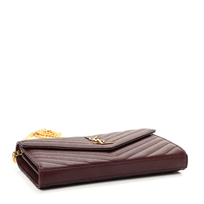 Saint Laurent Grain De Poudre Matelasse Chevron Monogram Chain Wallet Rouge Legion 4 of 9