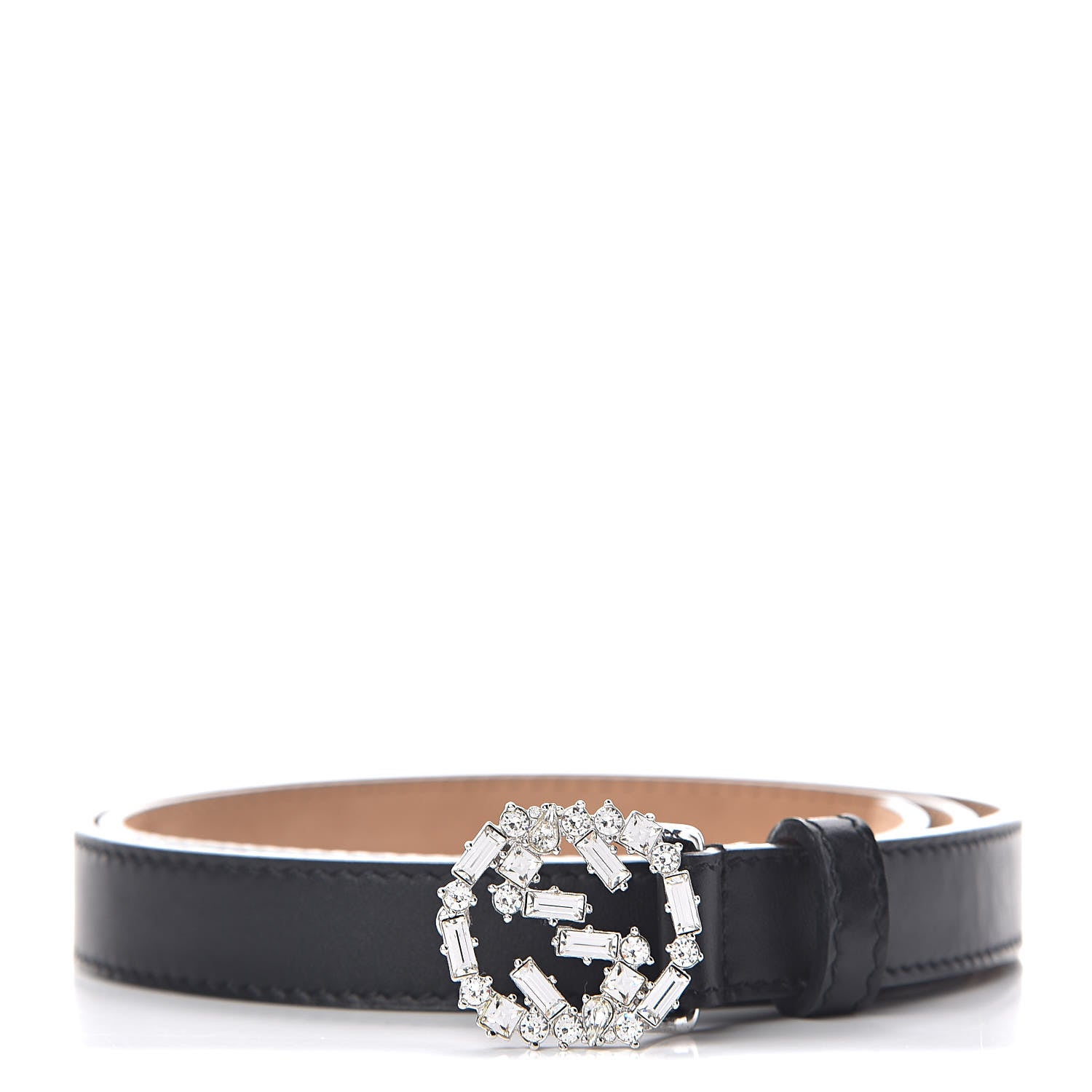 Gucci Calfskin Crystal Interlocking G Belt 80 32 Black 1 of 7