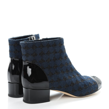 Chanel Tweed Cap Toe CC Short Boots 36.5 Navy Black 4 of 15