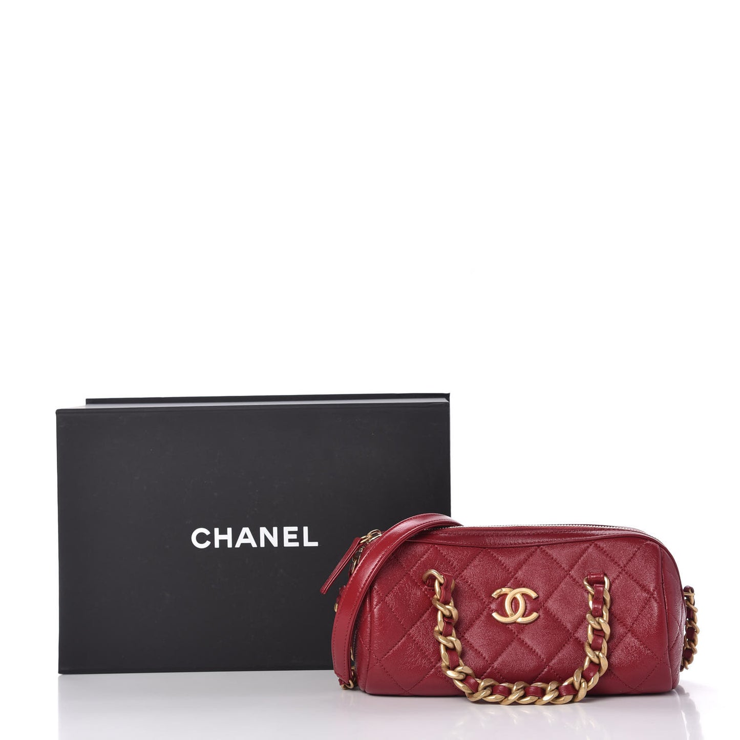 Shiny Lambskin Quilted Small Fashion Therapy Bowling Bag Red