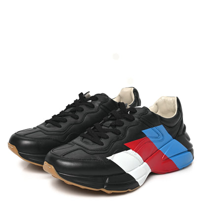 Gucci Calfskin Web Printed Mens Rhyton Sneakers 8 Black 3 of 9