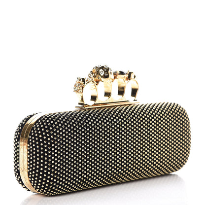 Alexander McQueen Suede Studded Skull Knuckle Box Clutch Black 3 of 11