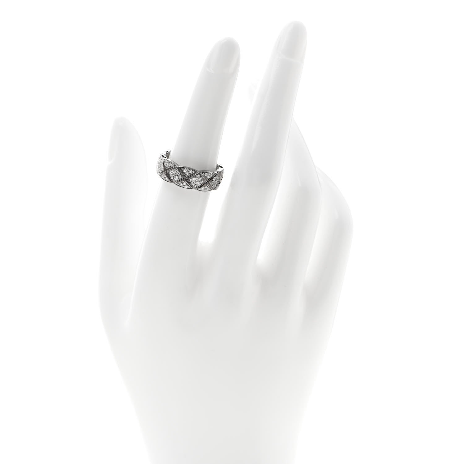 Chanel 18K White Gold Diamond Small Coco Crush Pave Ring 52 6 2 of 6