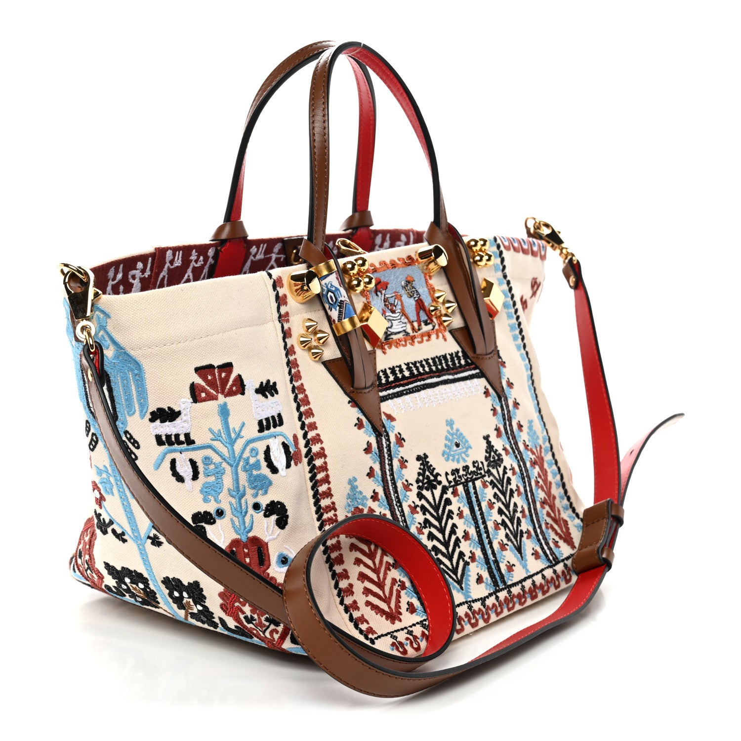 Christian Louboutin Frise Broderie Calfskin Greekaba Tote Biscotto Multicolor 3 of 9