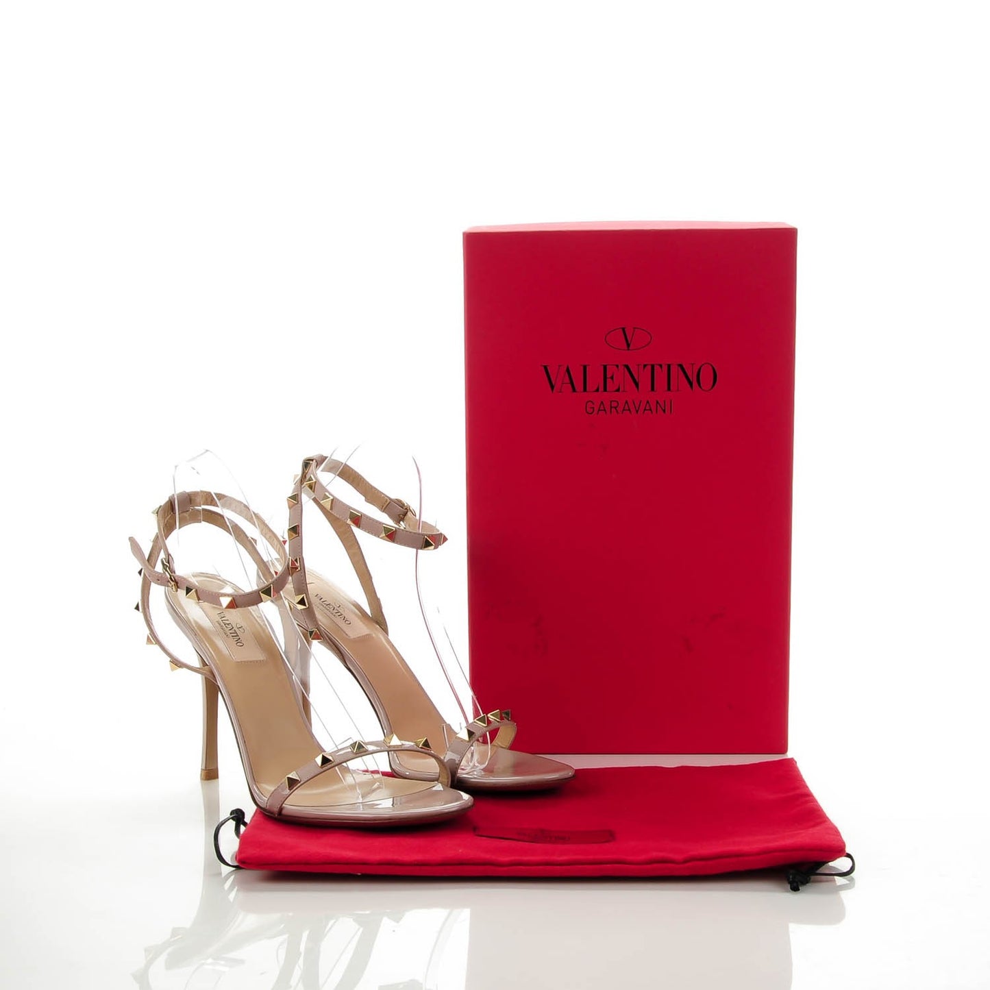 Patent Rockstud Ankle Strap 100mm Sandals 40 Poudre