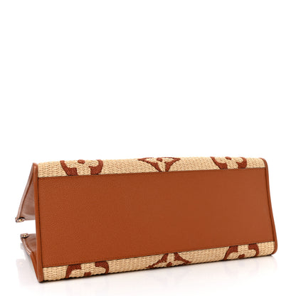 Louis Vuitton Raffia Calfskin Monogram Giant Onthego GM Tan 4 of 11