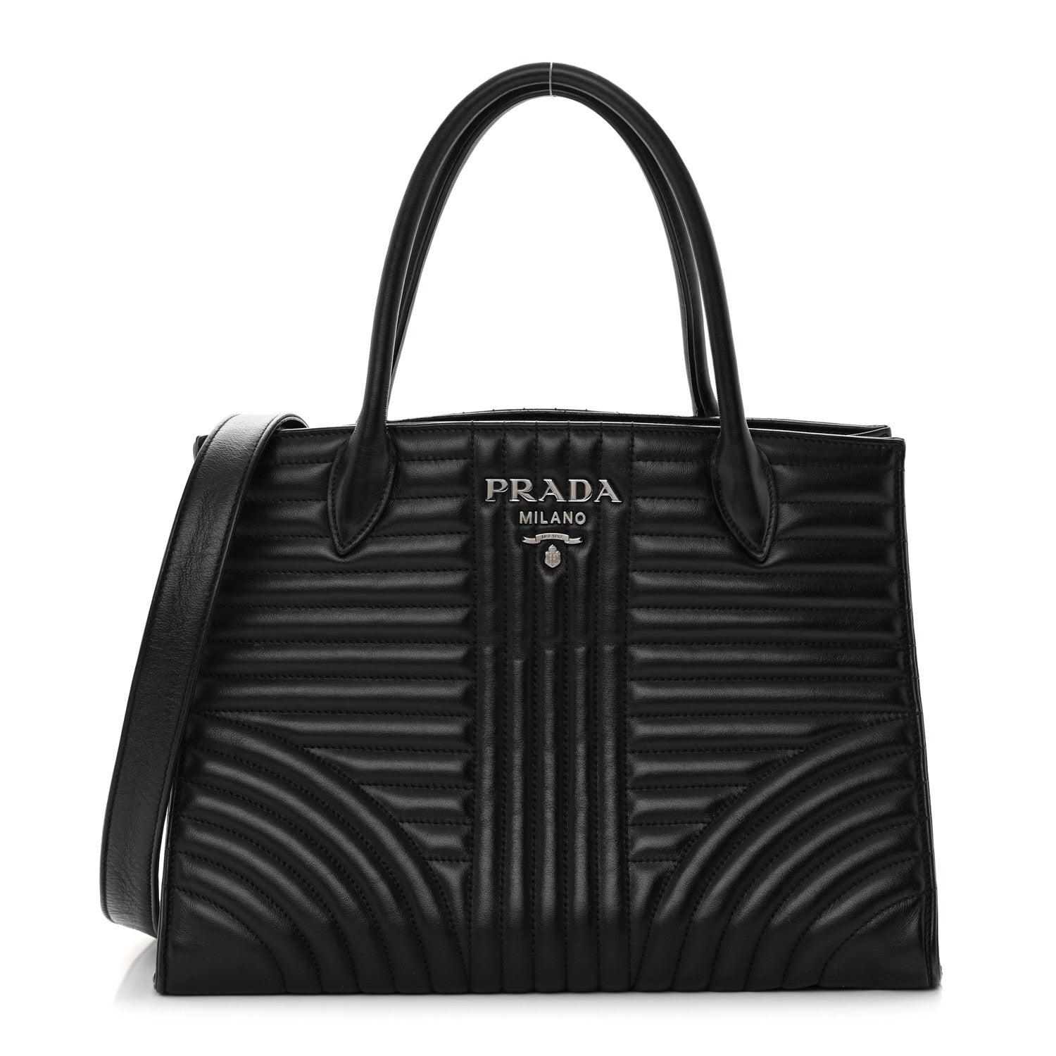 Prada Soft Calfskin Impunture Diagramme Tote Black 1 of 17