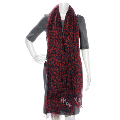 Louis Vuitton Cashmere Silk Sprouse Leopard Stole Scarf Marine 3 of 7
