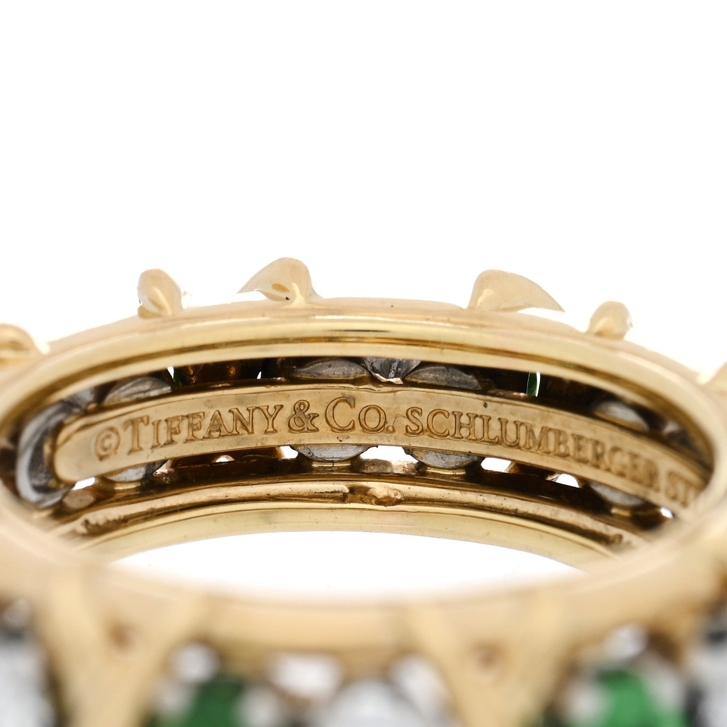 Tiffany 18K Yellow Gold Platinum Tsavorite Schlumberger Sixteen Stone Ring 49 5 4 of 5