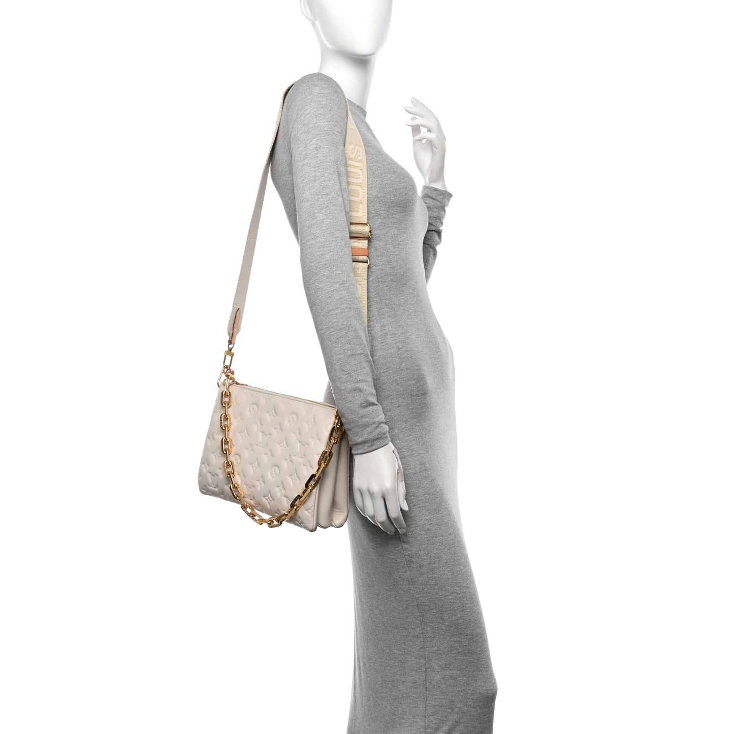 Lambskin Embossed Monogram Coussin PM Beige Cream