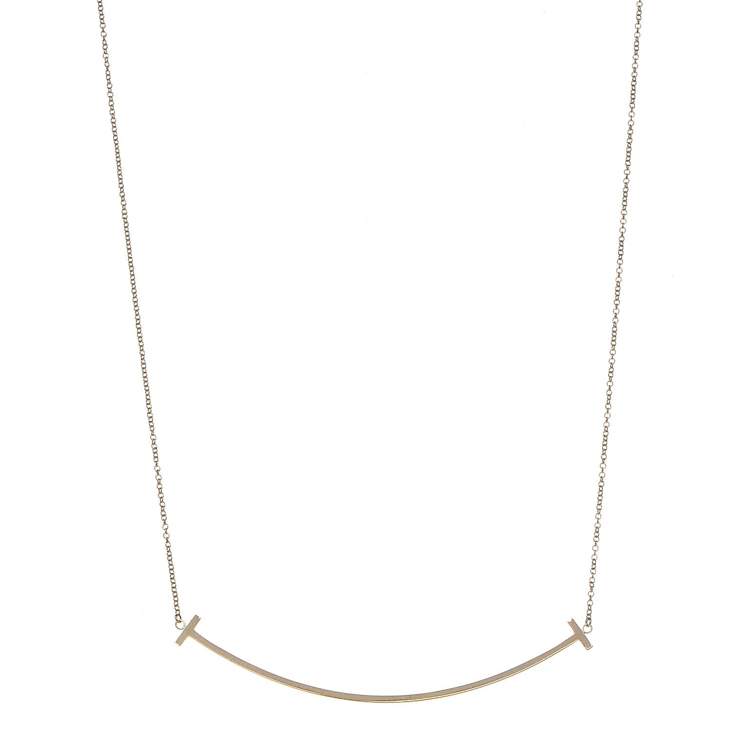 Tiffany 18K Yellow Gold Large T Smile Pendant Necklace 1 of 8