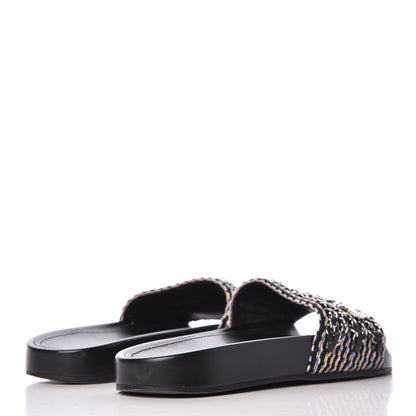 Chanel Tweed Lambskin Chain Flat Sandals 37 Black Multicolor 4 of 12
