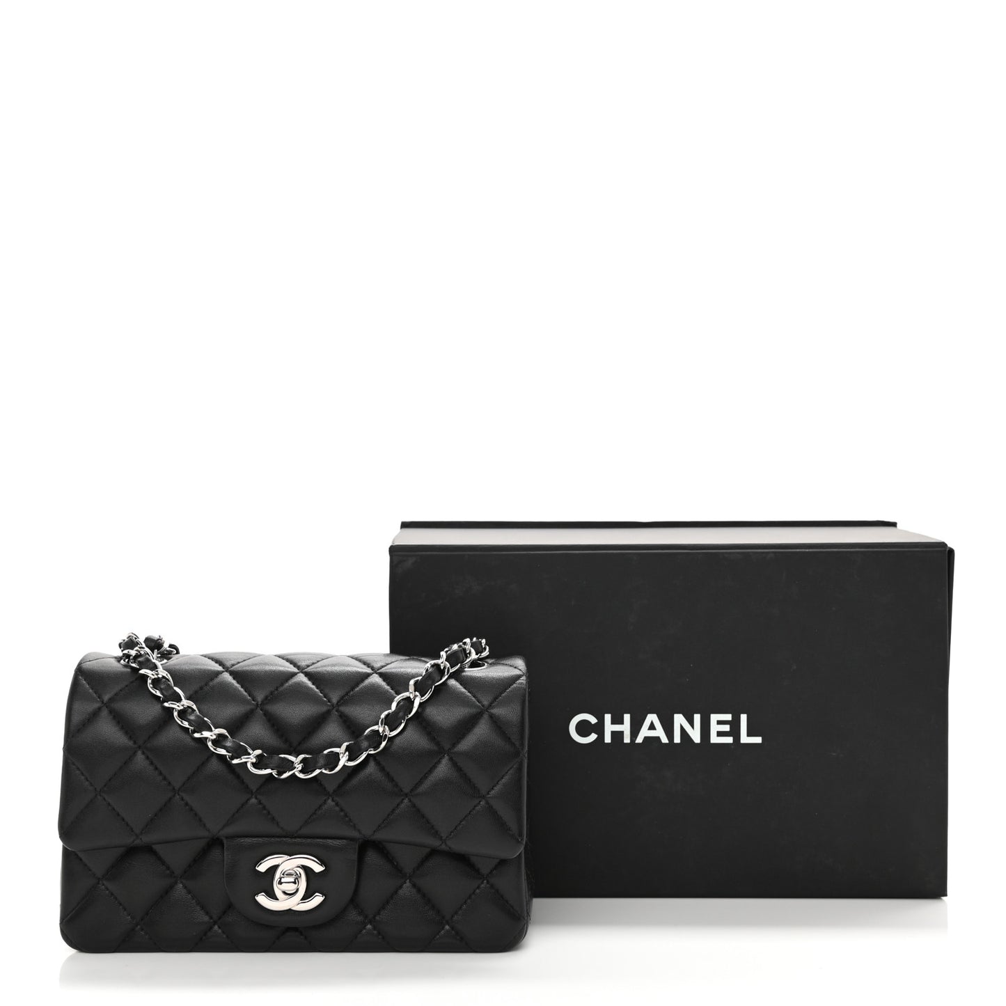 Lambskin Quilted Mini Rectangular Flap Black