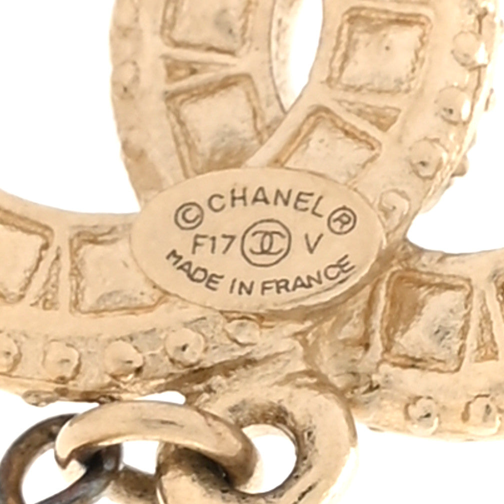 Chanel Crystal Pearl CC Drop Earrings Gold 4 of 5