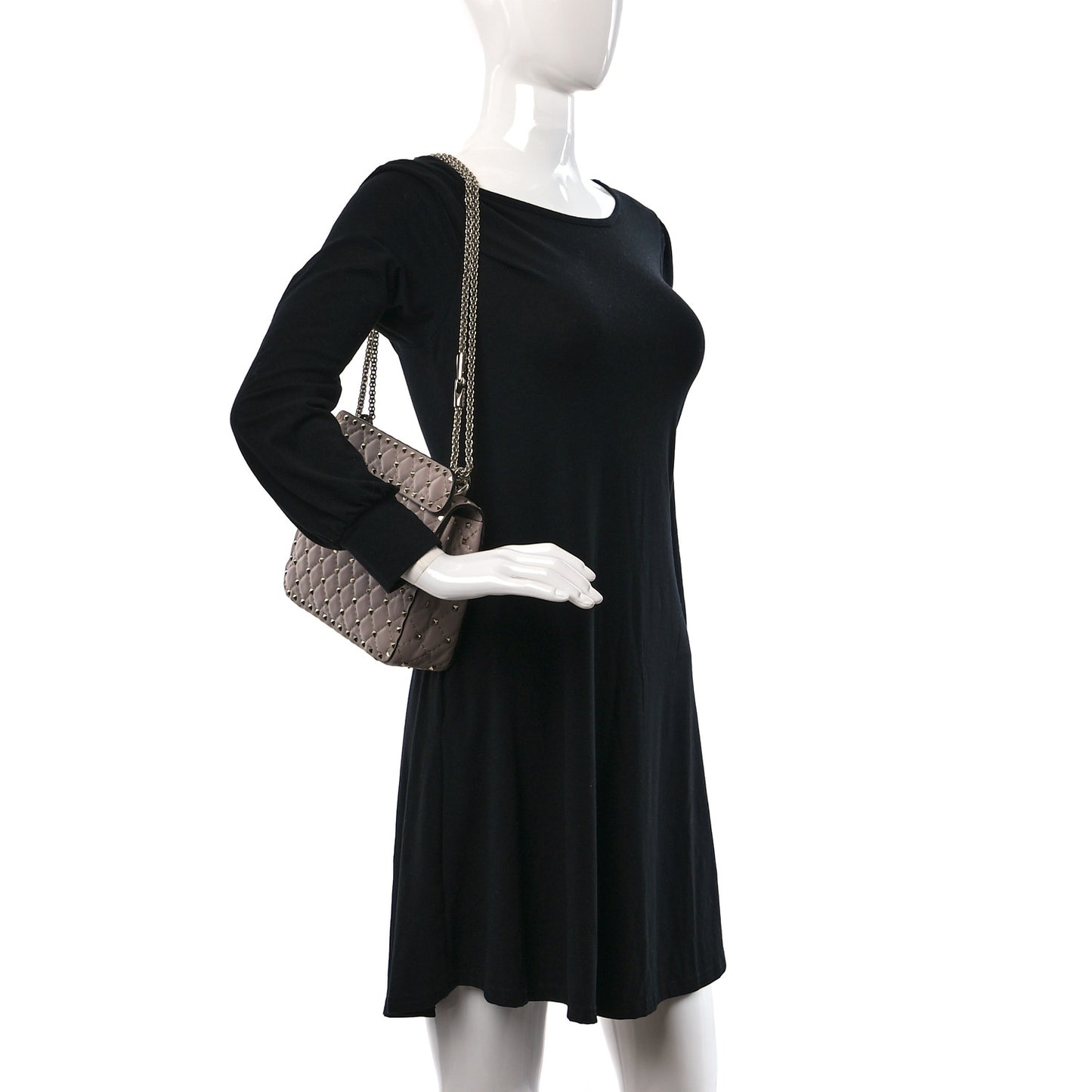 Lambskin Medium Rockstud Spike Shoulder Bag Poudre