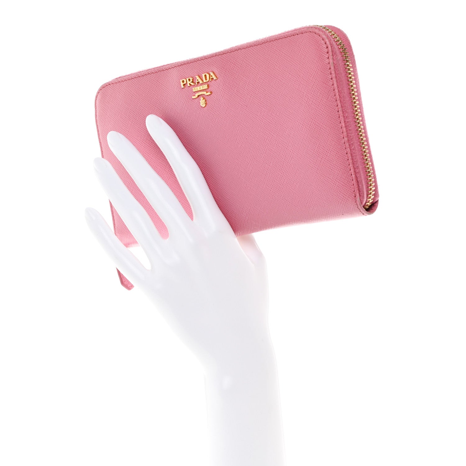 Prada Saffiano Metal Zip Around Wallet Begonia 2 of 8