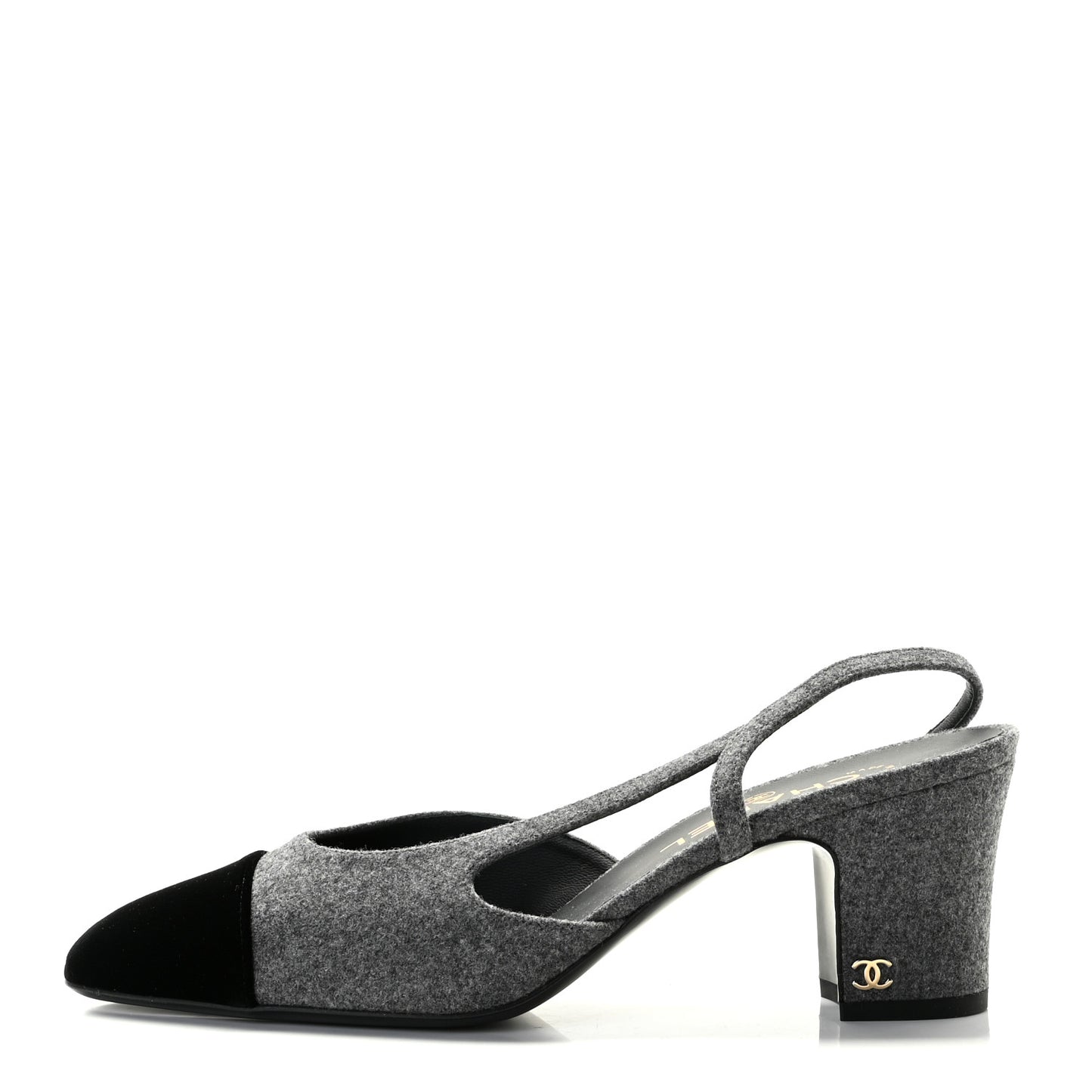 Wool Velvet Cap Toe CC Slingback Pumps 39 Black Grey