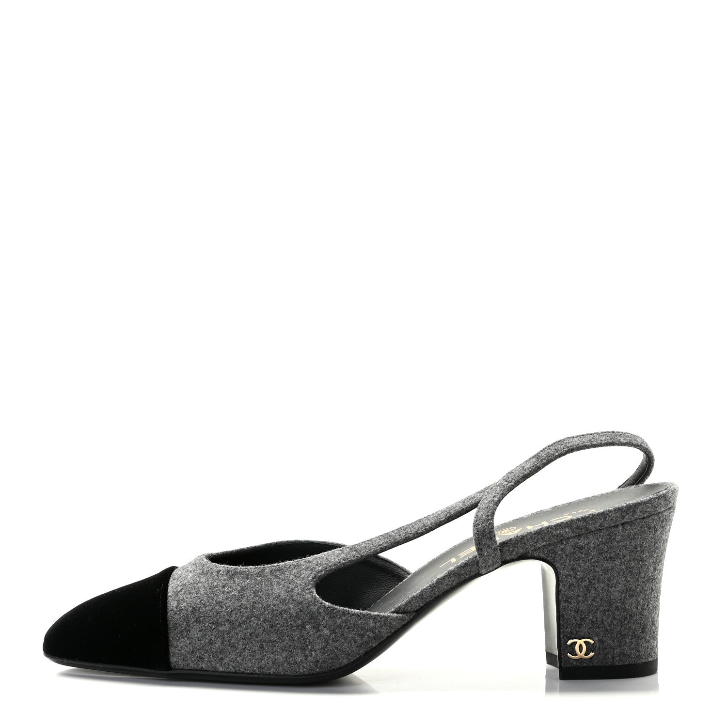 Chanel Wool Velvet Cap Toe CC Slingback Pumps 39 Black Grey 1 of 10