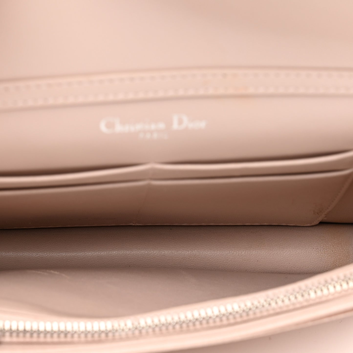 Grained Calfskin Diorama Wallet on Chain Pouch Nude