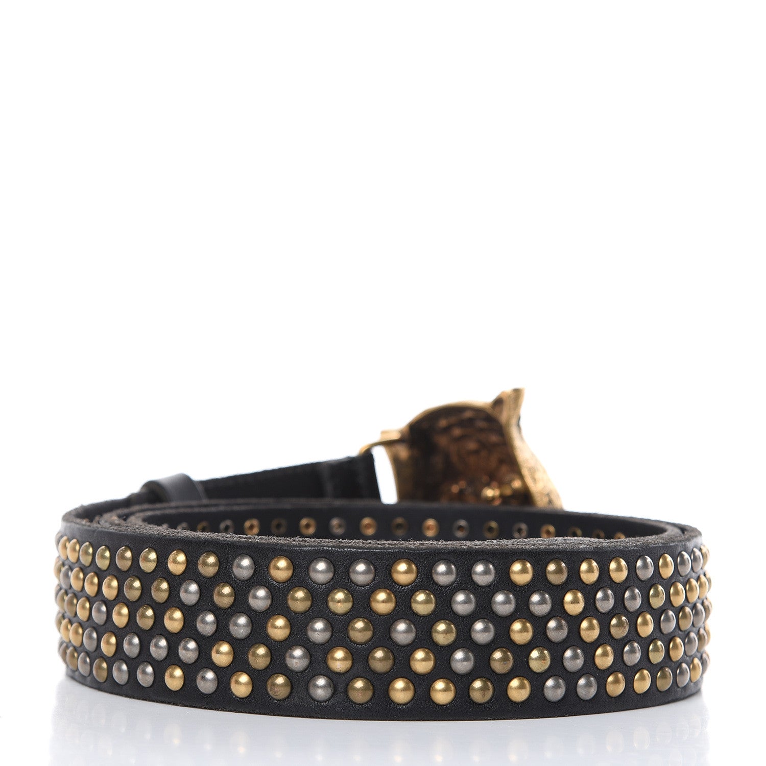 Gucci Calfskin Studded Feline Belt 100 40 Black 3 of 7