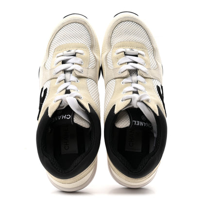 Chanel Mesh Suede Calfskin Grained Calfskin Womens CC Sneakers 39.5 White Black 2 of 9