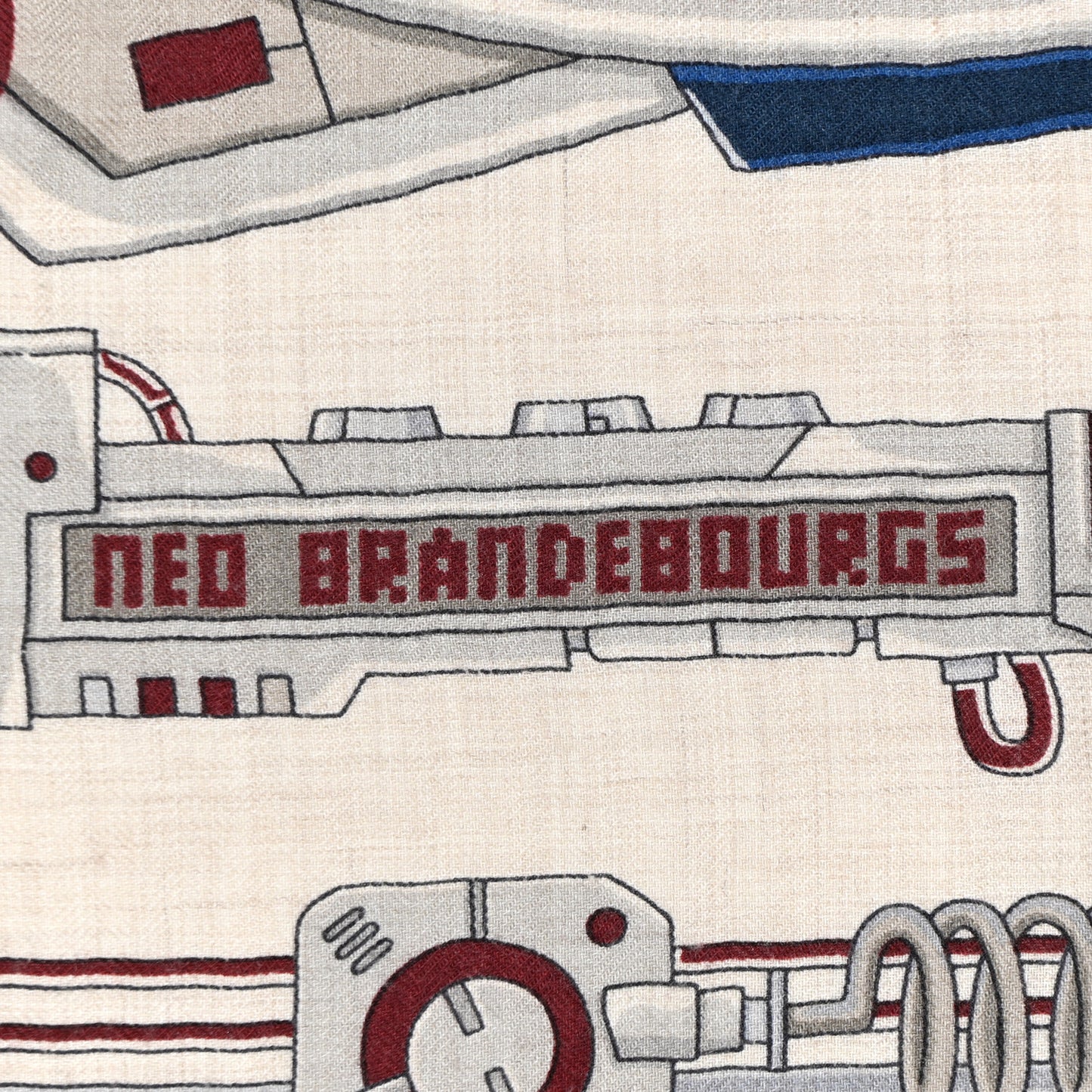Silk Neo Brandebourgs Scarf 100 Naturel Bordeaux Gris