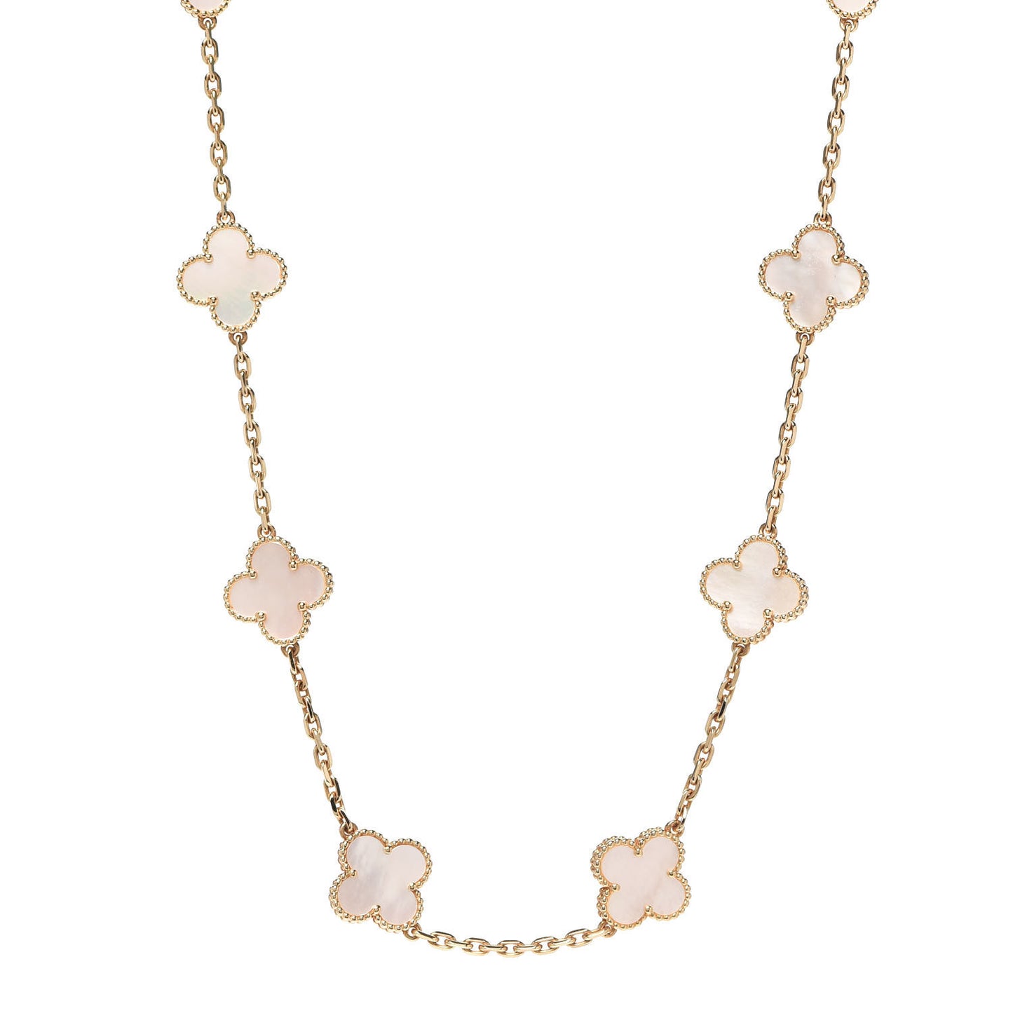 18K Yellow Gold Mother of Pearl 10 Motifs Vintage Alhambra Necklace