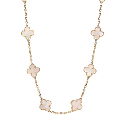 Van Cleef & Arpels 18K Yellow Gold Mother of Pearl 10 Motifs Vintage Alhambra Necklace 1 of 6