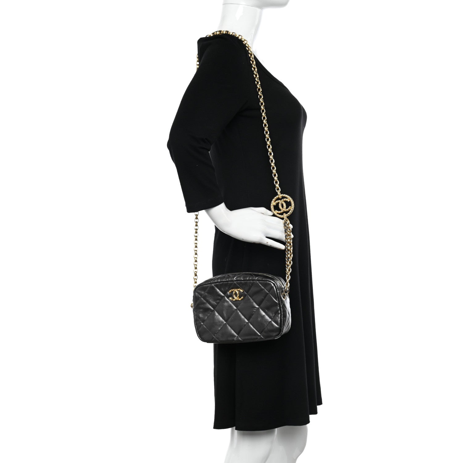 Chanel Metallic Calfskin Pearl Quilted CC Mini Camera Case Ruthenium 2 of 11